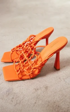 PrettyLittleThing Chunky Sandals*PU Square Toed Chunky Knot High Heeled Sandals