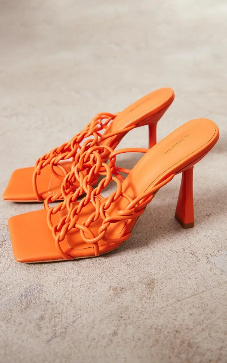PrettyLittleThing Chunky Sandals*PU Square Toed Chunky Knot High Heeled Sandals