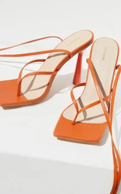PrettyLittleThing High Heels*PU Toe Thong Lace Up Circle Heeled Sandals