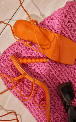 PrettyLittleThing Wide Fit Sandals*PU Wide Fit Square Toe Knot Lace Up High Heeled Sandals
