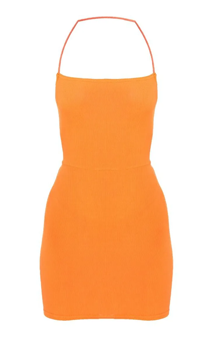 Ribbed Lace Up Back Bodycon Dress-PrettyLittleThing Discount