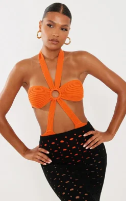 PrettyLittleThing Knitted Tops*Ring Tie Details Knitted Bodysuit