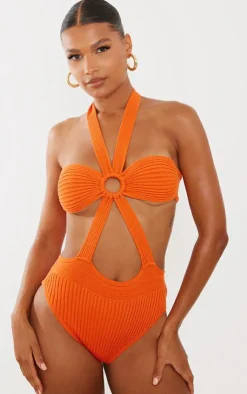 PrettyLittleThing Knitted Tops*Ring Tie Details Knitted Bodysuit