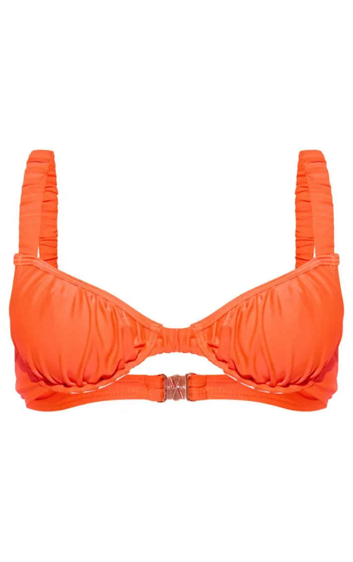 Orange Ruched Underwired Bikini Top