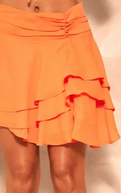 New PrettyLittleThing Ruffle Hem Mini Skirt Orange