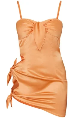 Satin Tie Detail Cut Out Strappy Bodycon Dress-PrettyLittleThing New