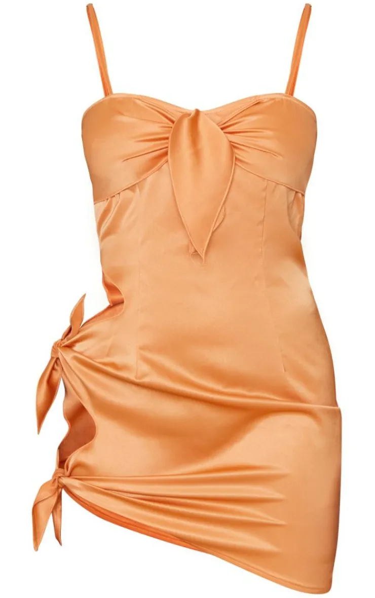 Satin Tie Detail Cut Out Strappy Bodycon Dress-PrettyLittleThing New