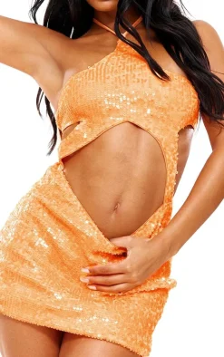 Sequin Waist Cut Out Halter Bodycon Dress-PrettyLittleThing
