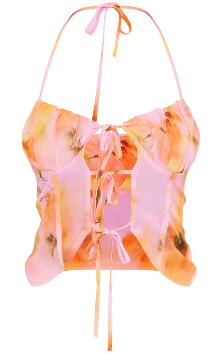 PrettyLittleThing Blouses*Sheer Floral Tie Front Top