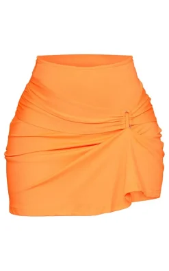 Orange Side Ruched Buckle Detail Mini Skirt