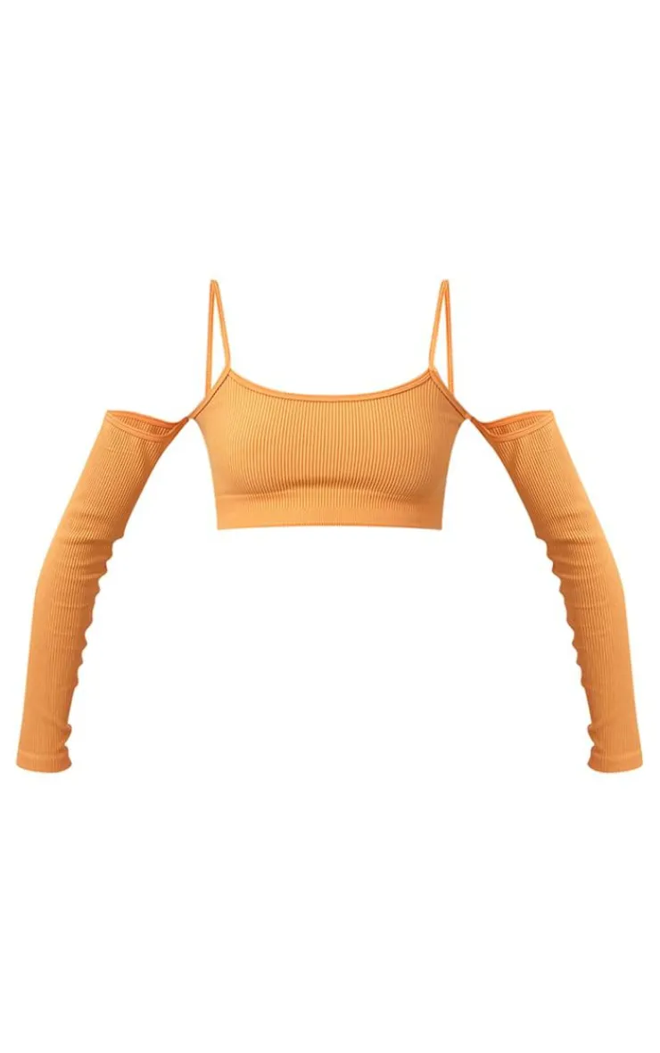 PrettyLittleThing Snatched*Snatched Rib Cold Shoulder Crop Top
