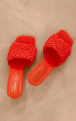 PrettyLittleThing Mules*Square Toe Crochet Strap Mid Heeled Mules