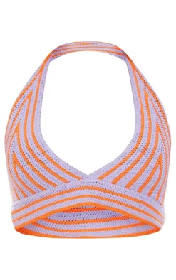 PrettyLittleThing Bralets*Stripe Crochet Knit Plunge Bralet