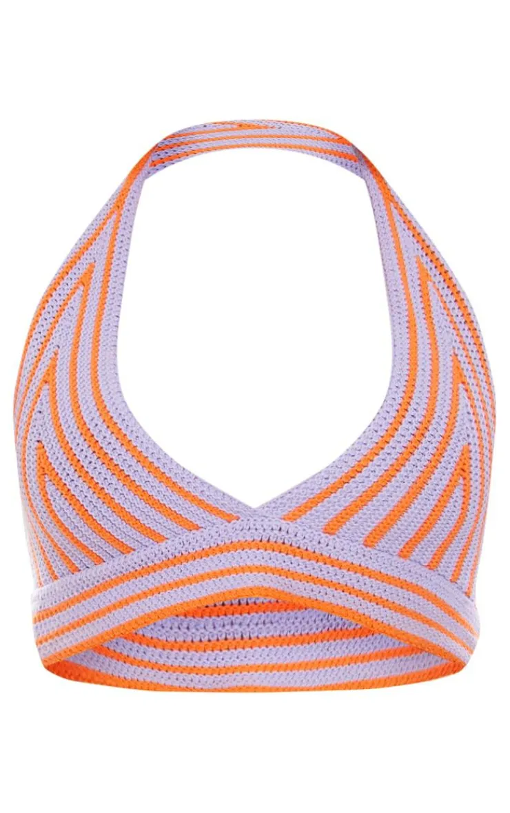 PrettyLittleThing Bralets*Stripe Crochet Knit Plunge Bralet