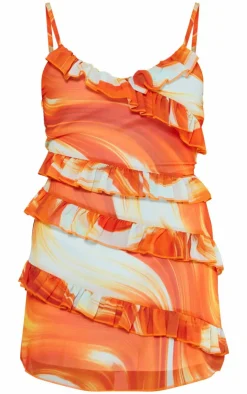 Swirl Print Asymmetric Frill Strappy Shift Dress-PrettyLittleThing Sale