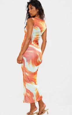 Swirl Print Mesh Maxi Dress-PrettyLittleThing Best