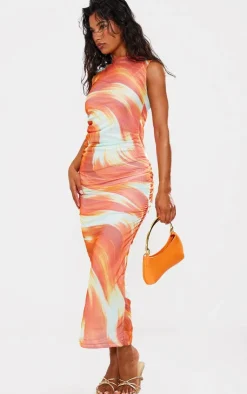 Swirl Print Mesh Maxi Dress-PrettyLittleThing Best