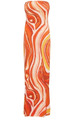 Swirl Print Slinky Bandeau Maxi Dress-PrettyLittleThing Sale