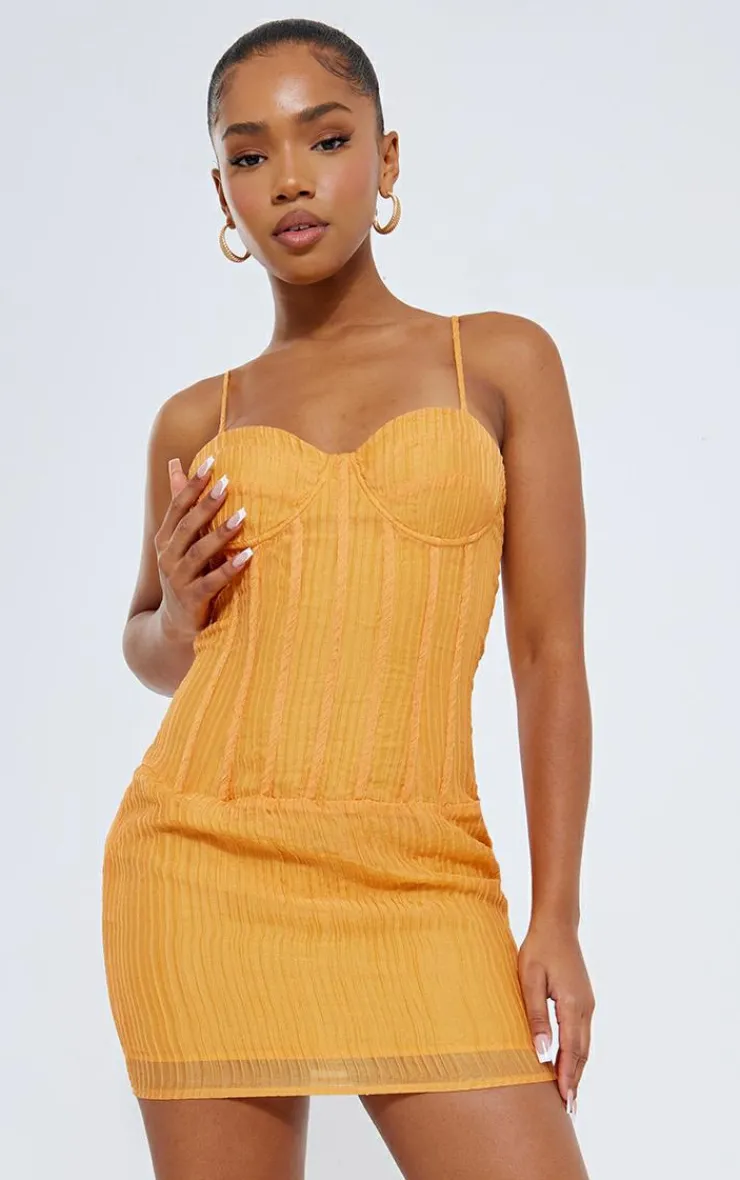 Textured Corset Detail Strappy Bodycon Dress-PrettyLittleThing Discount