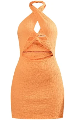 Textured Halter Twist Detail Bodycon Dress-PrettyLittleThing Hot
