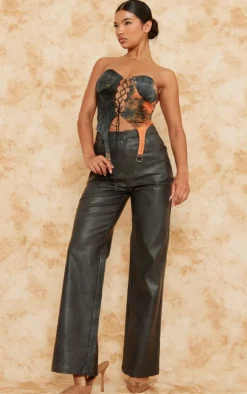 PrettyLittleThing Corsets*Textured Lace Up Suspender Detail Corset Top