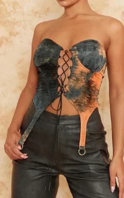 PrettyLittleThing Corsets*Textured Lace Up Suspender Detail Corset Top