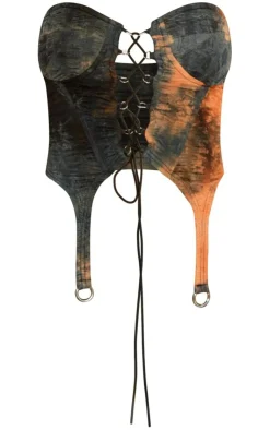 PrettyLittleThing Corsets*Textured Lace Up Suspender Detail Corset Top