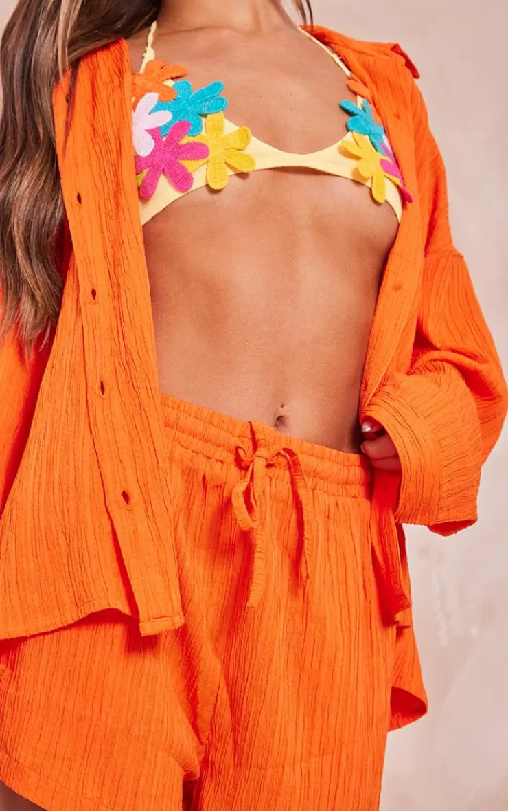 Clearance PrettyLittleThing Textured Oversized Floaty Runner Shorts Orange