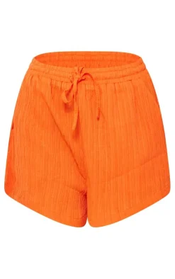 Clearance PrettyLittleThing Textured Oversized Floaty Runner Shorts Orange