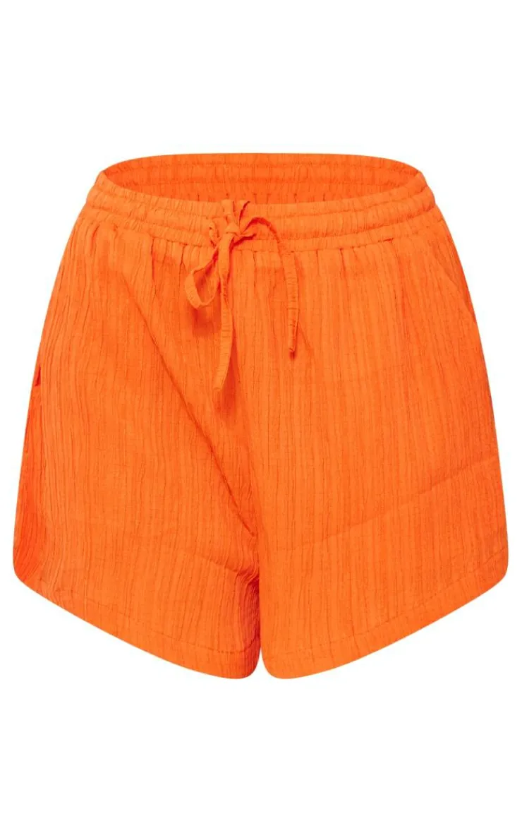 Clearance PrettyLittleThing Textured Oversized Floaty Runner Shorts Orange