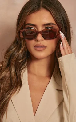 PrettyLittleThing Sunglasses*Tort Brown Lens Slim Rectangle Sunglasses