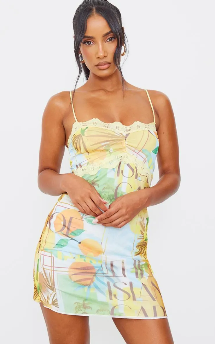 Tropical Mesh Lace Trim Bodycon Dress-PrettyLittleThing Clearance