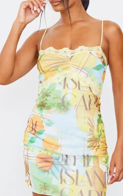 Tropical Mesh Lace Trim Bodycon Dress-PrettyLittleThing Clearance