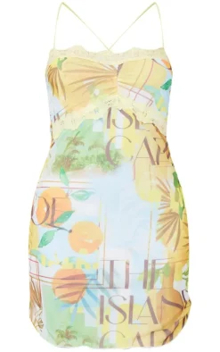 Tropical Mesh Lace Trim Bodycon Dress-PrettyLittleThing Clearance