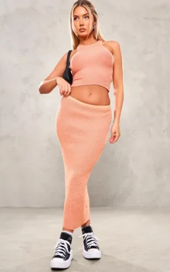 Online PrettyLittleThing Two Tone Maxi Skirt Orange
