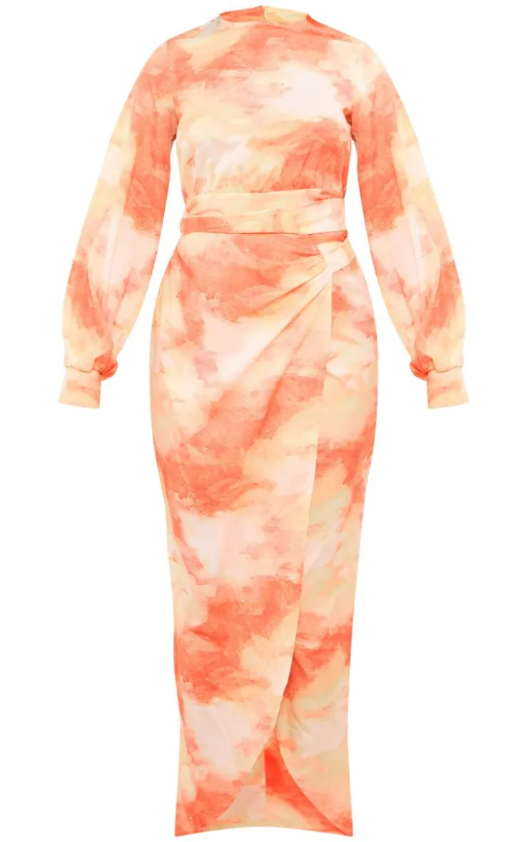 Watercolour Print Tassel Tie Wrap Maxi Dress-PrettyLittleThing Sale