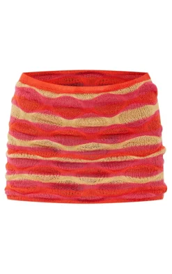 Outlet PrettyLittleThing Waved Open Knit Mini Skirt Orange