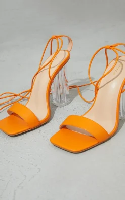 PrettyLittleThing Wide Fit Heels*Wide Fit PU Lace Up High Clear Block Heels