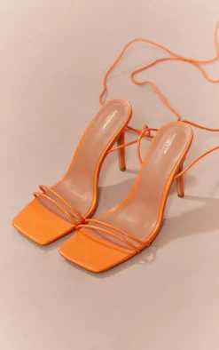 PrettyLittleThing Wide Fit Sandals*Wide Fit Pu Square Toed Barely There Thin Twin Strap High Heeled Sandals