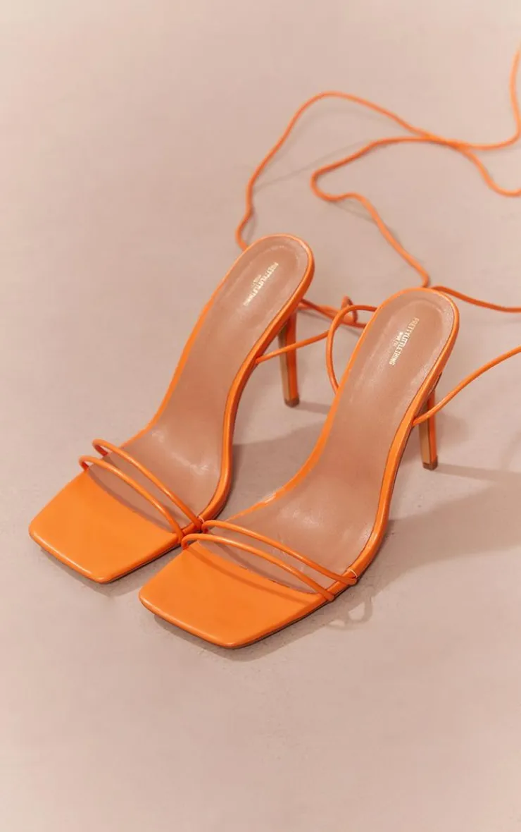 PrettyLittleThing Wide Fit Sandals*Wide Fit Pu Square Toed Barely There Thin Twin Strap High Heeled Sandals