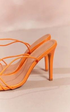 PrettyLittleThing Wide Fit Sandals*Wide Fit Pu Square Toed Barely There Thin Twin Strap High Heeled Sandals