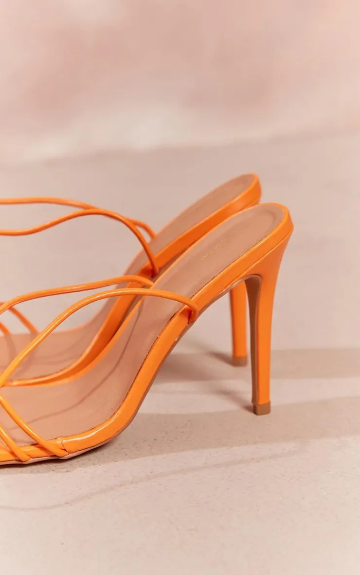PrettyLittleThing Wide Fit Sandals*Wide Fit Pu Square Toed Barely There Thin Twin Strap High Heeled Sandals