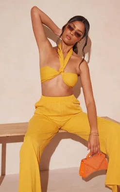 PrettyLittleThing Woven Halterneck Bandeau Top Orange