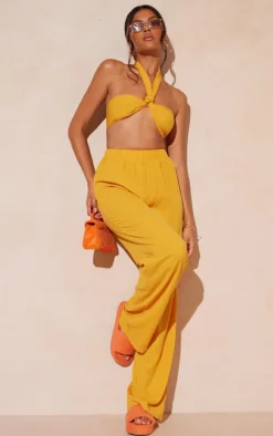 PrettyLittleThing Woven Halterneck Bandeau Top Orange