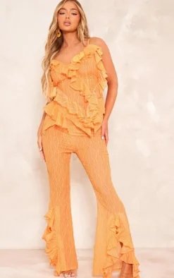 Best PrettyLittleThing Zebra Print Textured Chiffon Ruffle Hem Strappy Top Orange