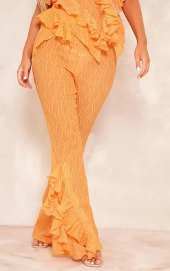 Clearance PrettyLittleThing Zebra Print Textured Chiffon Ruffle Hem Pants Orange