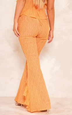 Clearance PrettyLittleThing Zebra Print Textured Chiffon Ruffle Hem Pants Orange