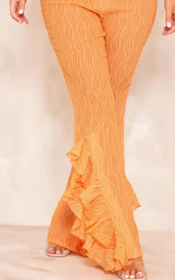 Clearance PrettyLittleThing Zebra Print Textured Chiffon Ruffle Hem Pants Orange
