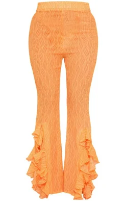 Clearance PrettyLittleThing Zebra Print Textured Chiffon Ruffle Hem Pants Orange