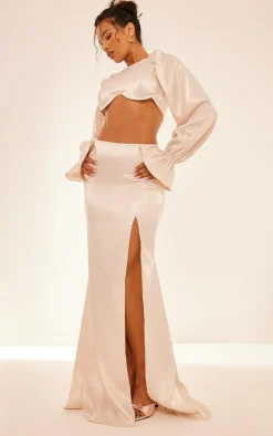 PrettyLittleThing Satin Maxi Skirt Oyster